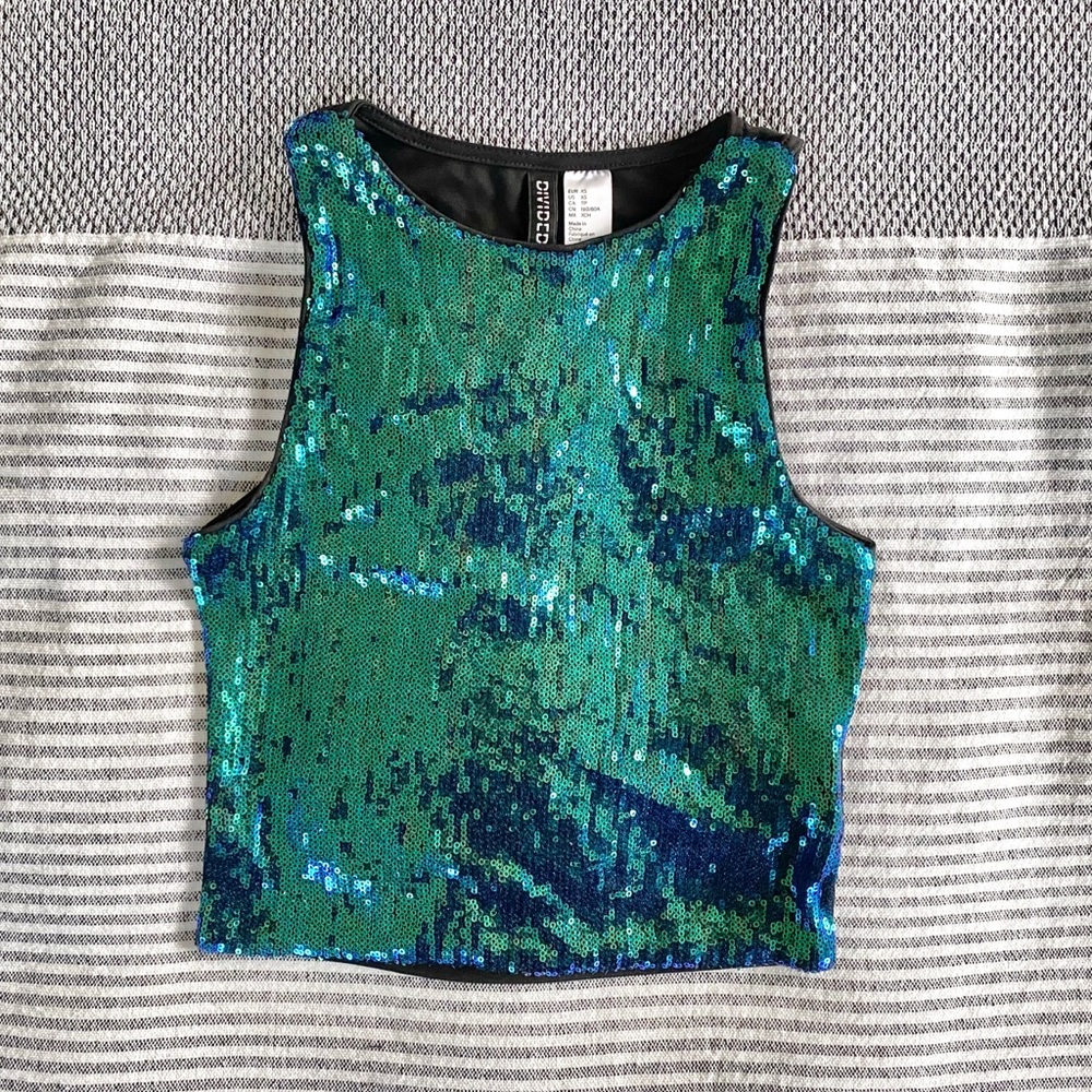 Sequined High-Neck Crop Top